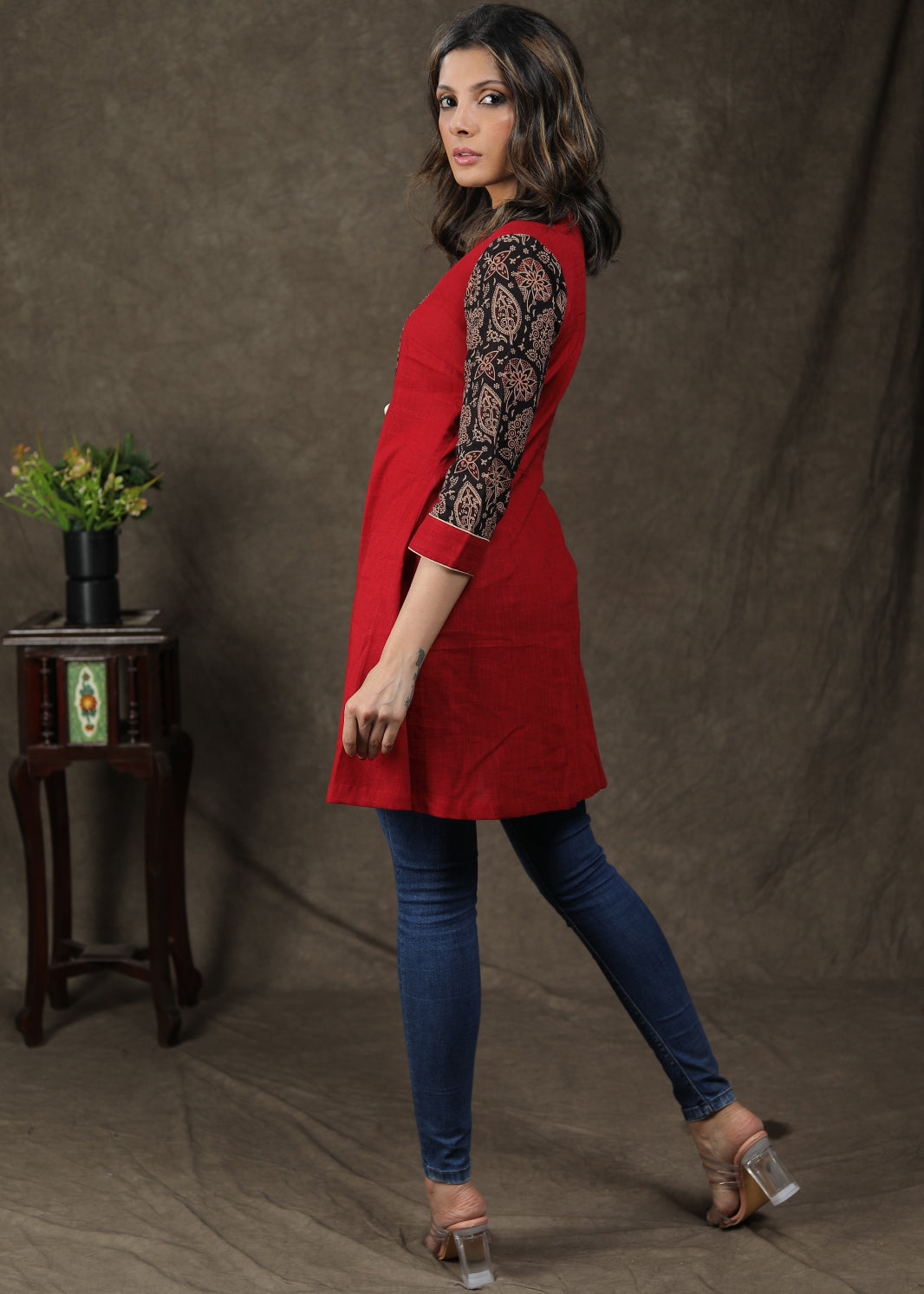 Smart Cotton Ajrakh Tunic With Shell On Yoke
