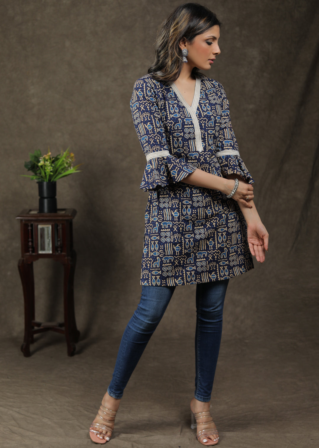 Elegant Cotton Ajrakh Tunic With Animal Print