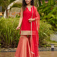 Chic Red Silk Embellished Kurta with Additional Brocade Gharara Bottom and Dupatta Additional