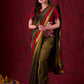 Midnight Black Tissue Saree featuring Maroon Accents & Artisanal Kalamkari and Elegant Zari Border