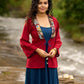 Festive Red Kalamkari Jacket with Shell Tassels – Styled with Rayon Dress