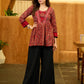 Maroon Artisan Ajrakh Top with Mirror Embellishments and Appliqué Work