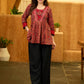 Maroon Artisan Ajrakh Top with Mirror Embellishments and Appliqué Work