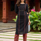 Elegant black cotton pintuck kurta adorned with Ajrak border - ajrak pant optional