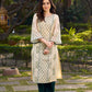 Classic Hand Block Printed Beige Chanderi Kurta Featuring Paisley Panels & Flared Sleeves