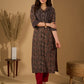 Bold Black Ajrakh Printed Cotton Kurta with Linear Yoke and Cuff Detailing