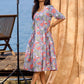 Lilac Bloom Cotton Pleated Dress With Scarlet Floral Print