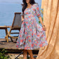 Lilac Bloom Cotton Pleated Dress With Scarlet Floral Print