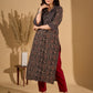 Bold Black Ajrakh Printed Cotton Kurta with Linear Yoke and Cuff Detailing