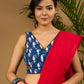 Stunning indigo cotton sleeveless blouse - Optional Plain Saree