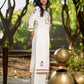 Graceful White Cotton Panel Kurta with Delicate Floral Hand Block Motifs