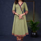 Exclusive-Sage-Green-Cotton-A-Line-Kurta-With-Kalamkari-Combination-Pant-Optional