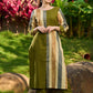 Artisanal Olive Cotton Kurta with Earthy Stripes and Asymmetrical Cut Panels