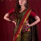 Midnight Black Tissue Saree featuring Maroon Accents & Artisanal Kalamkari and Elegant Zari Border