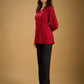 Red rayon bandhani top beautifully combined with classic ikat collar.