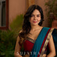 Teal cotton saree with Kalamkari border and rich khun border detailing
