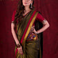 Midnight Black Tissue Saree featuring Maroon Accents & Artisanal Kalamkari and Elegant Zari Border