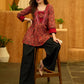 Maroon Artisan Ajrakh Top with Mirror Embellishments and Appliqué Work