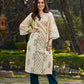 Classic Hand Block Printed Beige Chanderi Kurta Featuring Paisley Panels & Flared Sleeves