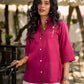 Magenta Cotton Shirt Featuring Fine Hand Embroidered Details