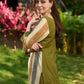 Artisanal Olive Cotton Kurta with Earthy Stripes and Asymmetrical Cut Panels