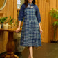 Bloomed in Blue Hand-Painted Indigo Dress with hand painted Contrast Yoke