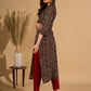 Bold Black Ajrakh Printed Cotton Kurta with Linear Yoke and Cuff Detailing