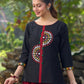 Classic Black Cotton Silk Top Featuring Delicate Mirror Work Accents And A Bold Maroon Placket
