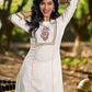 Graceful White Cotton Panel Kurta with Delicate Floral Hand Block Motifs
