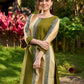 Artisanal Olive Cotton Kurta with Earthy Stripes and Asymmetrical Cut Panels