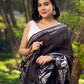 Artisanal Black Pure Silk Hand Batik Saree with Classic Bold Designs