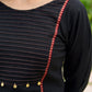 Elegant black cotton pintuck kurta adorned with Ajrak border - ajrak pant optional