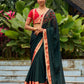 Timeless Bottle Green Georgette Saree with Contrast Red Benarasi Border & Hand Embroidered Pallu