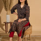 Bold Black Ajrakh Printed Cotton Kurta with Linear Yoke and Cuff Detailing