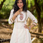 Graceful White Cotton Panel Kurta with Delicate Floral Hand Block Motifs