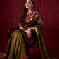 Midnight Black Tissue Saree featuring Maroon Accents & Artisanal Kalamkari and Elegant Zari Border