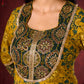 Mustard & Green Ajrakh Cotton Kurta with Minimal Hand Embroidery