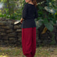 Classic Black Cotton Silk Top Featuring Delicate Mirror Work Accents And A Bold Maroon Placket