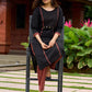 Elegant black cotton pintuck kurta adorned with Ajrak border - ajrak pant optional
