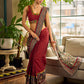 Regal Maroon Cotton Saree with Rich Kalamkari Printed Pallu with Mirror work