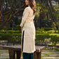 Classic Hand Block Printed Beige Chanderi Kurta Featuring Paisley Panels & Flared Sleeves