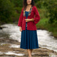 Festive Red Kalamkari Jacket with Shell Tassels – Styled with Rayon Dress