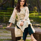 Classic Hand Block Printed Beige Chanderi Kurta Featuring Paisley Panels & Flared Sleeves