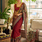 Regal Maroon Cotton Saree with Rich Kalamkari Printed Pallu with Mirror work
