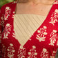 Vibrant red viscose short kurta showcasing a charming floral print, refined pintuck neck panel