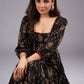 Chique Black Ajrakh Layered Square Neckline Dress