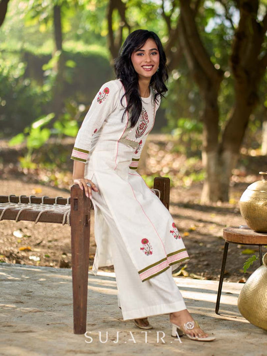 Breezy White Cotton Flared Pants with Relaxed Fit