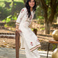 Graceful White Cotton Panel Kurta with Delicate Floral Hand Block Motifs