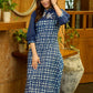 Bloomed in Blue Hand-Painted Indigo Dress with hand painted Contrast Yoke