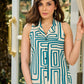 Gleaming Geometric Printed Cotton Flex Shirt Dress with A-Line Fit and Eye-Catching Contrast Buttons